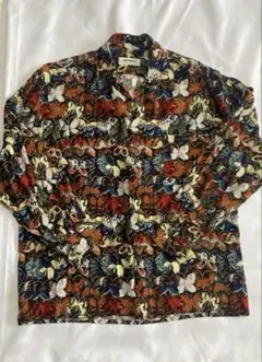EQUIPMENT ヴィンテージ　一点物総柄昭和レトロ個性派長袖古着　春服　蝶柄