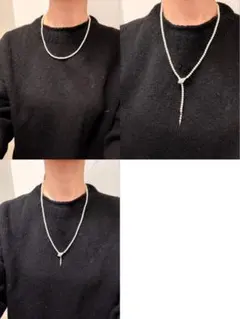 淡水パール　金具銀製　ロングネックレス　刻印あり