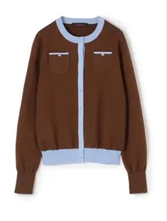 CABaN コットンカシミヤ バイカラークルーネックカーディガン