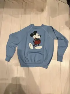 70s 80s USA製 Disney 白足ミッキー スウェット 神サイズ 水色