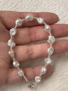 「春先取りSALE開催中」淡水パール ブレスレットバロックパール&シルバービーズ