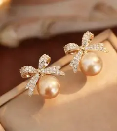 ゴールドリボンパールピアス 卒業式 入学式 結婚式