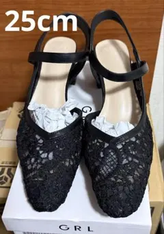 GRL ブラック レースストラップパンプス 25cm