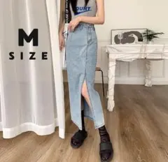 デニムスカート スリット ハイウェスト タイト ロング 韓国