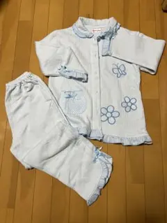 水色 花と蝶刺繍 パジャマ