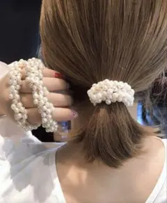 パール風ヘアゴム ビーズ装飾