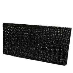 クロコダイル調 型押し エナメル 長財布 レザー ブラック メンズ レディース