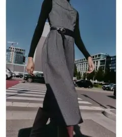 完売品✨️　ZALA ザラ　ジャガード　ベルト付き洗練ロングワンピース