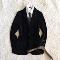 極美品>LARDINI 新ロゴ ブラウン ウール ニットジャケット サイズM 