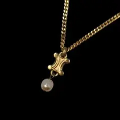 セリーヌ CELINE パール トリオンフ マカダム ネックレス ゴールドカラー