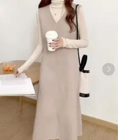 ノースリーブフレアワンピース　ベージュ　ロング　レディース　フリーサイズ