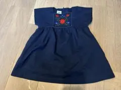 familiar 花柄刺繍 ネイビー 半袖ワンピース 80