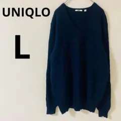 ユニクロUNIQLO 長袖ニットセーター【L】　Vネックウール100% 伸縮無地のサムネイル