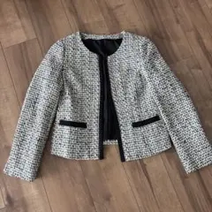 ノーカラーツイードジャケット ホワイト×ブラック　フォーマル　入園　卒園　入学