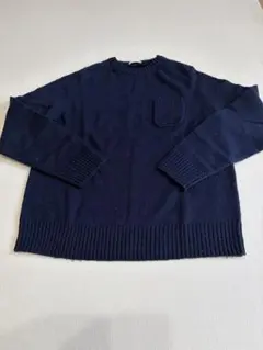 GU ネイビー クルーネック ニット ポケット　Mサイズ　ニットまとめ買い大歓迎のサムネイル