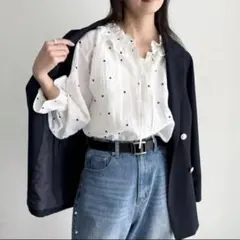 新品タグ付き✨ハート刺繍フリルカラーシャツブラウス fredy emue 38のサムネイル