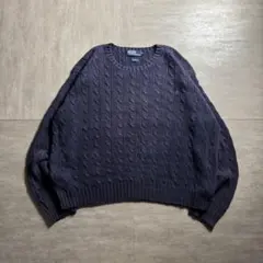 【90's】ポロバイラルフローレン　コットンニットセーター　ネイビー　XXL