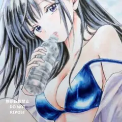 オリジナルイラスト　アナログイラスト　原画　女の子　水着　ハガキサイズ