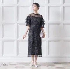 metoi ティアードスリーブ刺繍パーティードレス ブラック M