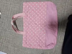 ハンドメイド　ピンク 水玉模様 手提げバッグ