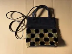 黒　金　チェック柄　格子柄　市松模様　2way ショルダーバッグ ハンドバッグ
