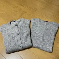 グレー ケーブルニット カーディガンと半袖ニット セット　ユニクロ