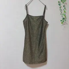 ラメ キャミソール ミニ ワンピース S M ゴールド パーティー US古着