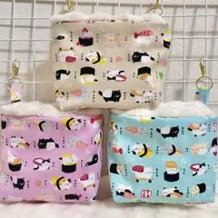 【️2点セットよりお得】フクロモモンガポーチ 寿司ねこ3点セット