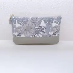 【一点限り】リバティ ×フェイクレザー　タナローン　フラットポーチ☆通帳ポーチ