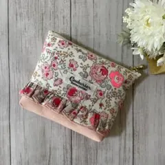 ミニポーチ　リバティ生地使用　ハンドメイド　フェリシテ　レッド×ネオンピンク