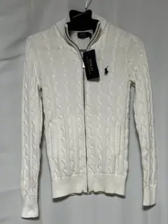近年タグ　新品　ポロ ラルフローレン　ケーブルニット　ジップ　白　XS
