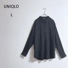 【UNIQLO】 ブラウス （L） ブラック ドット柄 カジュアル レーヨン