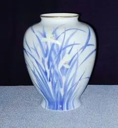 深川製磁 花瓶 蘭 水色 青 飾り壺 インテリア 置き物 宮内庁御用達
