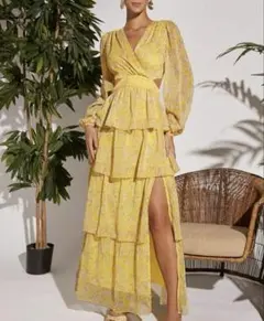 SHEIN ペイズリー柄 ティアード リゾート マキシワンピース イエロー XSのサムネイル