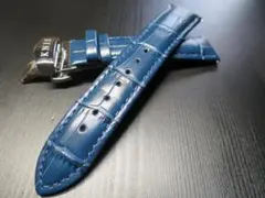 KNIS 本牛革クロコ型押しレザーバルト Dバックル 20mm ネイビー