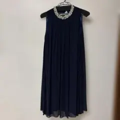 ネイビー シフォンドレス ビーズ装飾