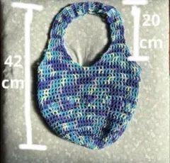 ニットバッグ　ハンドバッグ　エコバッグ　軽量　ブルー　サブバック　春夏用　手作り