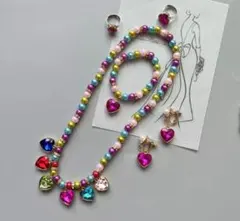 ki ds 子供カラフルビーズとハート型ストーンのアクセサリーセット