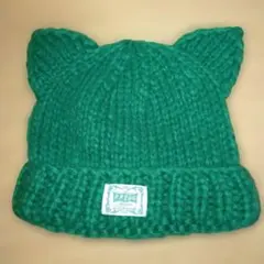 猫耳グリーンニット帽