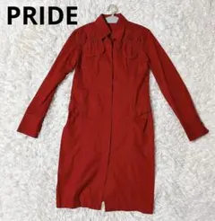 ✨美品【PRIDE プライド】ロングコート(38)赤/綿100%/ポケット付き