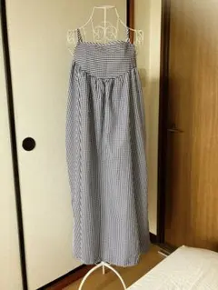 XL〜XXL バスト約108 ギンガムチェック柄キャミソールロングワンピース