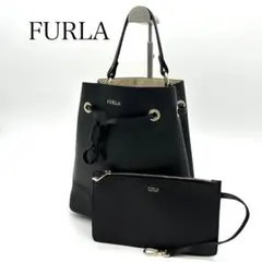 美品　FURLA ステイシー　ショルダーバッグ　巾着　ブラック　ポーチ付き