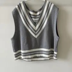 WRAPINKNOT ニットベスト グレー×ホワイト