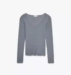 グレー 長袖 リブ編み トップス