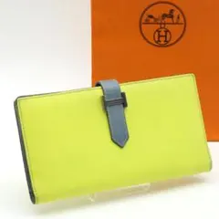極美品】HERMES ベアンスフレ ヴェルソ 長財布 ブルー×イエロー - メルカリ