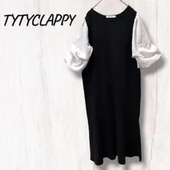 しまむら　TYTYCLAPPY 袖シャーリング ワンピース ブラック L