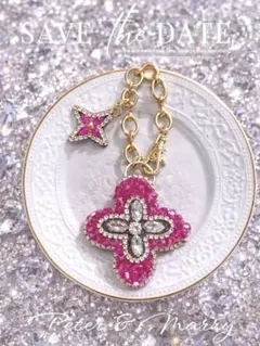 【フラワーモチーフデザイン•ᴗ•✿PINK】 ハンドメイド バッグチャーム