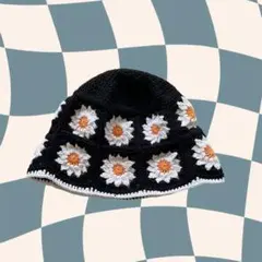 ⇒ハンドメイド｜ クラッシャーハット お花モチーフ かぎ編み