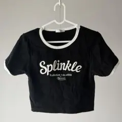 INGNI リンガーTシャツ 半袖 クロップド丈 ロゴトップス M 白×黒