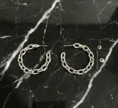 c型 シルバー チェーンフープピアス 4cmサイズ
